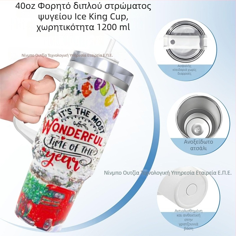 Αναδιπλούμενο θερμός κύπελλο, διπλής στρώσης κενού μόνωσης, εσωτερικό 304 ανοξείδωτο ατσάλι / εξωτερικό 201 ανοξείδωτο ατσάλι, ανθεκτικό στη διαρροή, με χειρολαβή και βιδωτό καπάκι