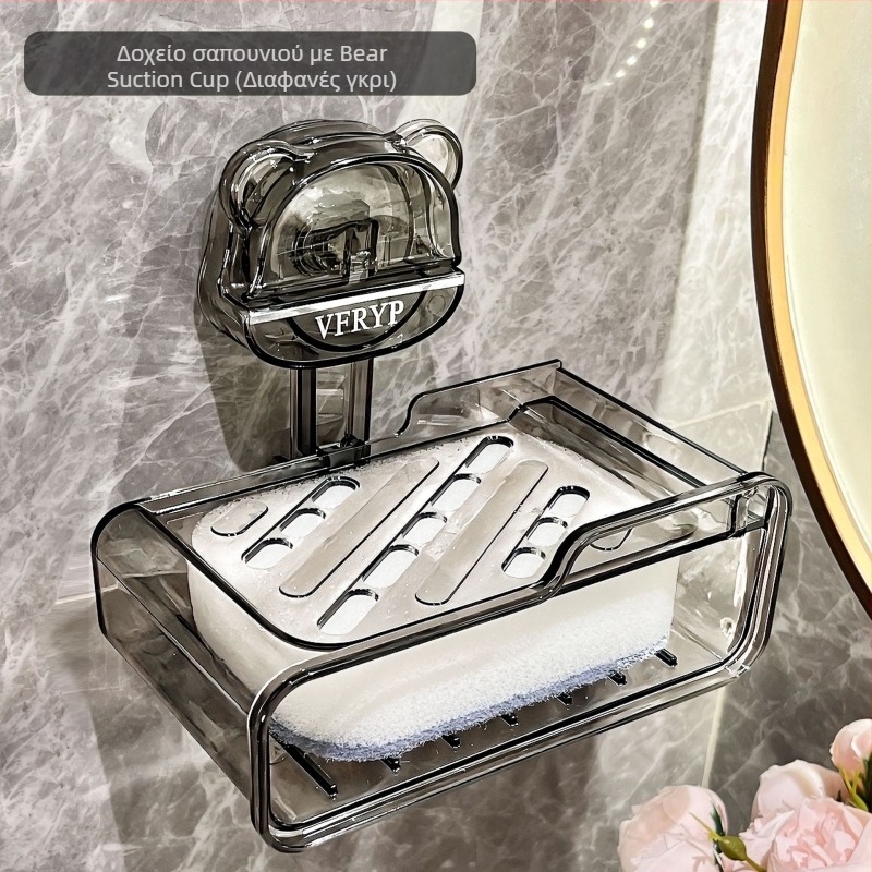 Πλαστικό Κουτί Σαπουνιού Τοίχου με Ισχυρή Βεντούζα, Χωρίς Τρύπημα, Δοχείο Σαπουνιού με Αποστράγγιση