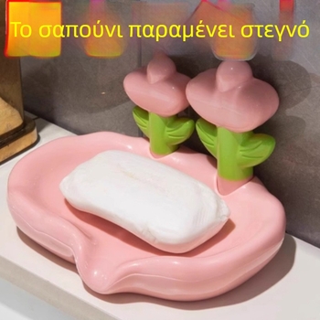 Πλαστικό κουτί σαπουνιού με αποχέτευση χωρίς τρύπες, διακόσμηση με λουλούδια — ράφι αποθήκευσης νιπτήρα