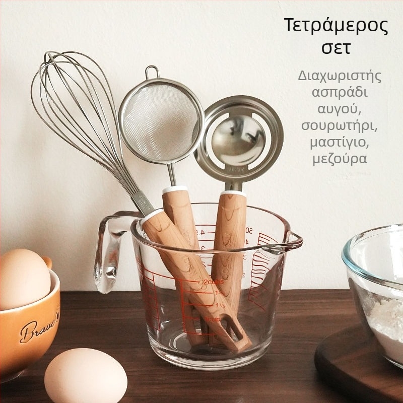 Σετ διαχωριστή αυγών από ανοξείδωτο 304, κύπελλο μέτρησης, φίλτρο και σουρωτήρι (χειροκίνητο)