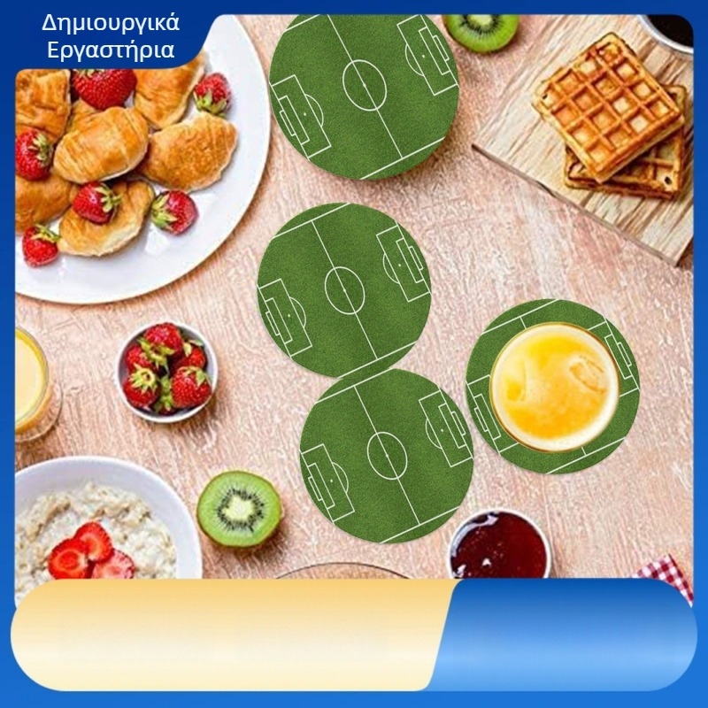 Nothing Κυκλικά Ξύλινα Σουβέρ Ποτών Με Σχεδιασμό Γηπέδου Ποδοσφαίρου, Ριγέ Μοτίβο, Ξύλο Μηχανικής Παρασκευής, Κυκλικό Σχήμα, Εκκίνηση Χειμώνα 2025