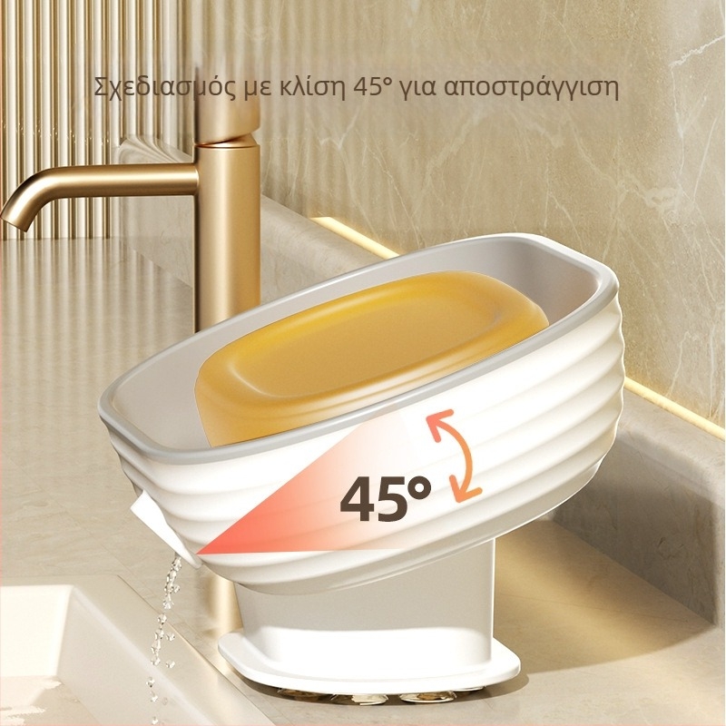 Κρεμαστό ράφι σαπουνιού τοίχου για μπάνιο, χωρίς διάτρηση, διπλό επίπεδο, με αποστράγγιση και βεντούζα, από πλαστικό