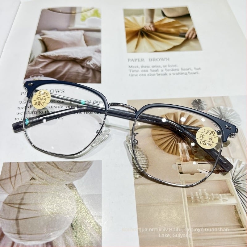 Γυαλιά ανάγνωσης με ρετρό πλήρη μεταλλική κατασκευή, φακοί ρητίνης κατά της μπλε ακτινοβολίας, κατάλληλα για μικρά πρόσωπα