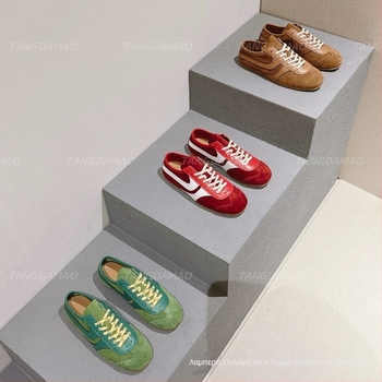 Unisex δερμάτινα αθλητικά με τετράγωνη μύτη, χαμηλό ύψος, κορδόνια, καουτσούκ σόλα, αναπνεύσιμη επένδυση