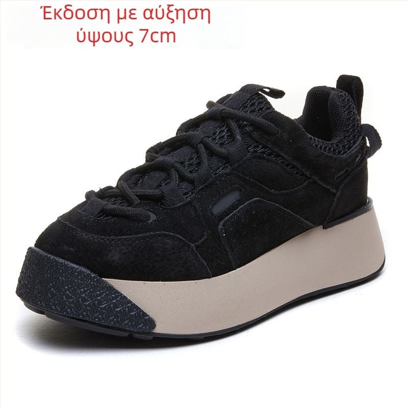 Sneakers πλατφόρμες με χαμηλό επάνω μέρος, κορδόνια, ύφασμα στο πάνω μέρος, PU σόλα, ελαφριά και διαπνέουσες
