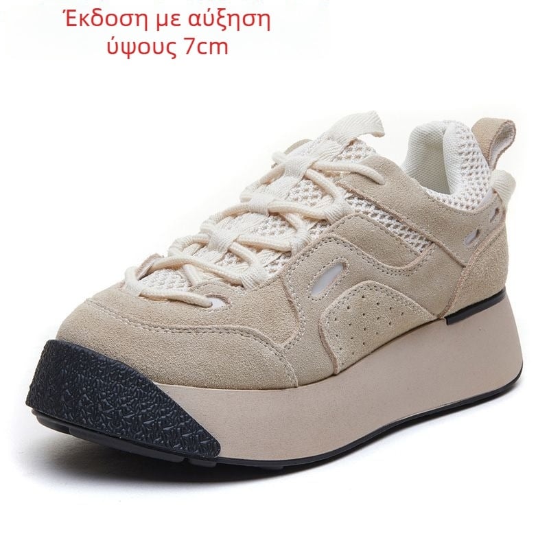 Sneakers πλατφόρμες με χαμηλό επάνω μέρος, κορδόνια, ύφασμα στο πάνω μέρος, PU σόλα, ελαφριά και διαπνέουσες