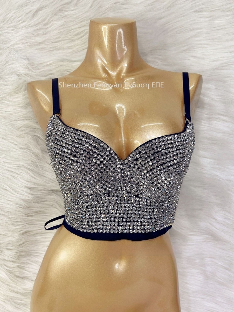 Γυναικείο strapless bustier με στρας, sexy clubwear, πολυεστερική ελαστική μίξη