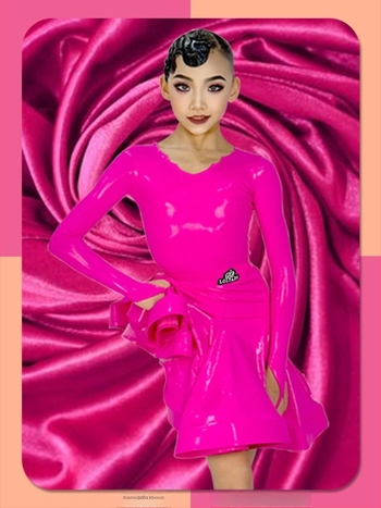 DNW Παιδικό Λατινικό Χορευτικό Κοστούμι για Κορίτσια, Μοντέρνος Χορός, Λαμπερή Δερμάτινη Υφή, 82% Ακετατική Νήματα, Επένδυση Πολυεστέρα-Βαμβάκι, Κατάλληλο για Χειμώνα-Άνοιξη-Φθινόπωρο