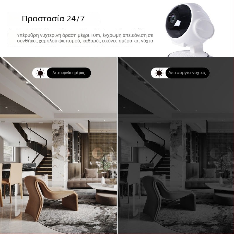 Ασύρματη Έξυπνη Κάμερα Ασφαλείας με περιστροφή 360°, εσωτερικής/εξωτερικής χρήσης, νυχτερινή όραση, HD βίντεο, απομακρυσμένη πρόσβαση