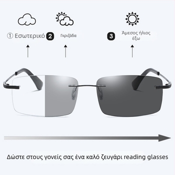Ανδρικά γυαλιά χωρίς σκελετό για πρεσβυωπία με αυτόματο ζουμ, προοδευτικά πολυεστιακά, φακοί PC, αντι-μπλε φως