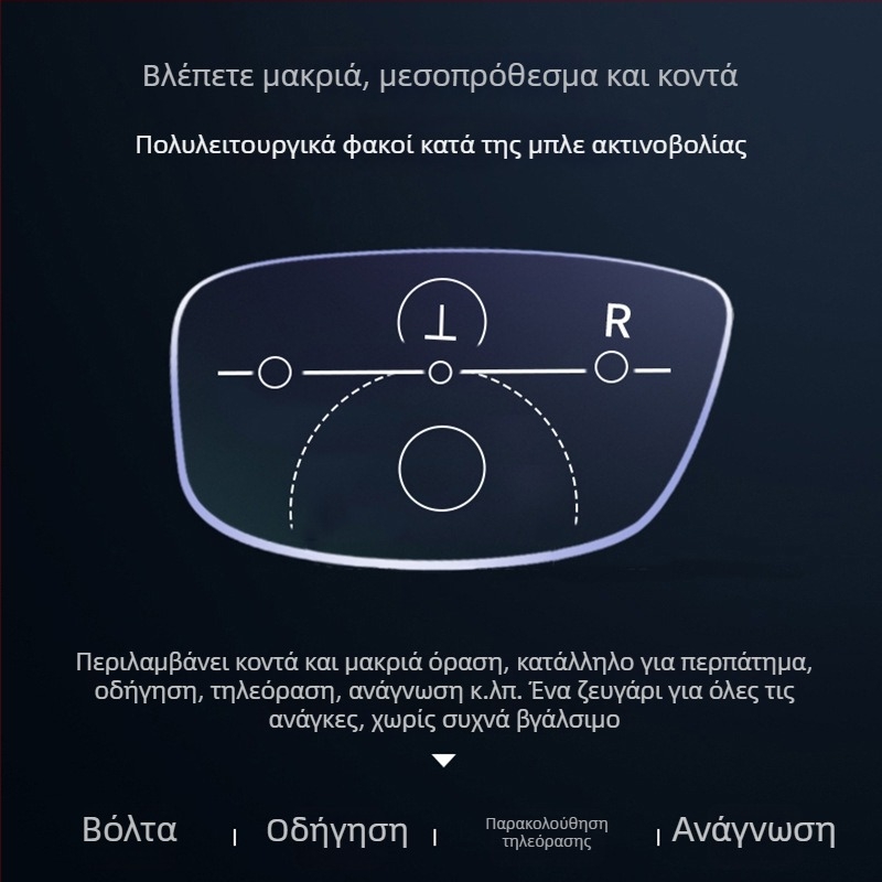 Ανδρικά γυαλιά χωρίς σκελετό για πρεσβυωπία με αυτόματο ζουμ, προοδευτικά πολυεστιακά, φακοί PC, αντι-μπλε φως