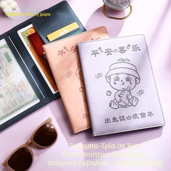 Monlik δερμάτινο προστατευτικό κάλυμμα για βρεφικό πιστοποιητικό γέννησης και βιβλίο εμβολιασμών, μοντέλο Peace and Joy, τρία σε ένα, πάχος 1,0 εκ