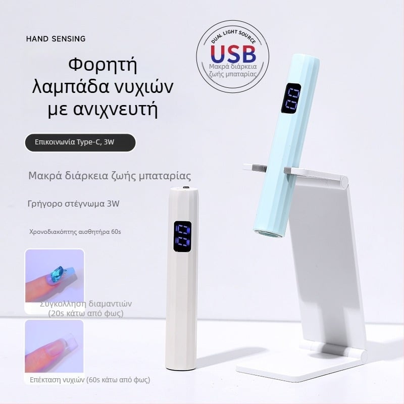 Χειροκίνητη λάμπα νυχιών, φορητή επαναφορτιζόμενη UV/LED φωτοθεραπείας για νύχια, πλαστικό σώμα, 25,6 g