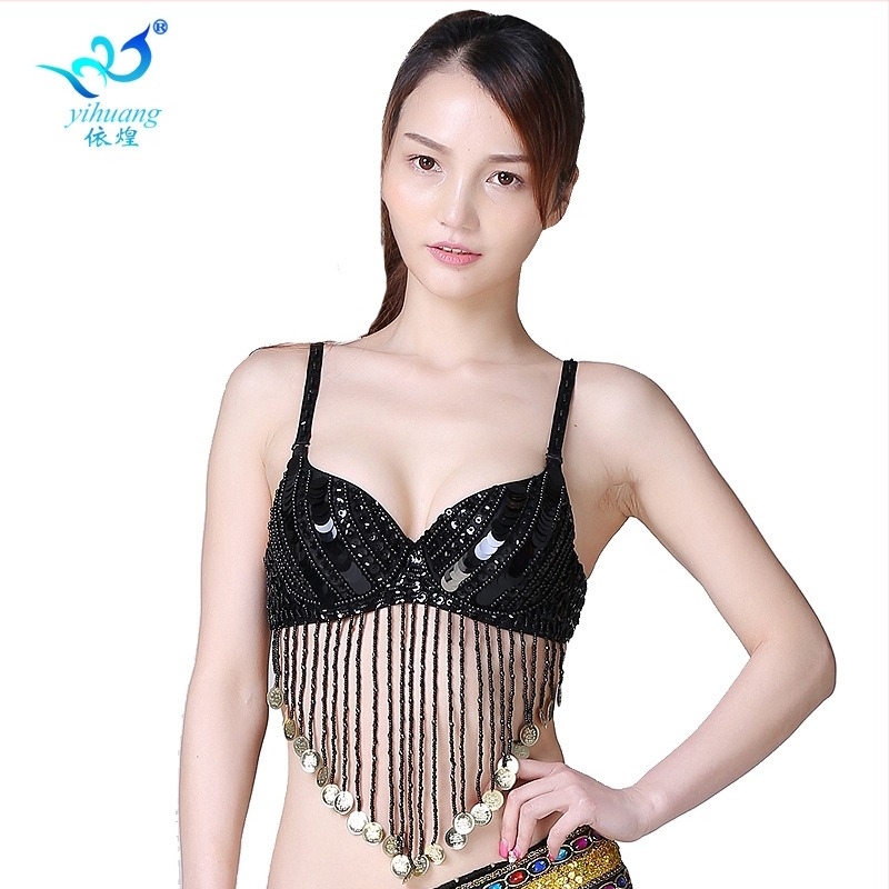 Sequined Tassel Underwire Bra για Belly Dance - Πολυεστέρας/Βαμβάκι, Γυναίκα, Χειμώνας 2023, Για Belly Dance, Indian Dance, Opening Dance, Xinjiang Dance
