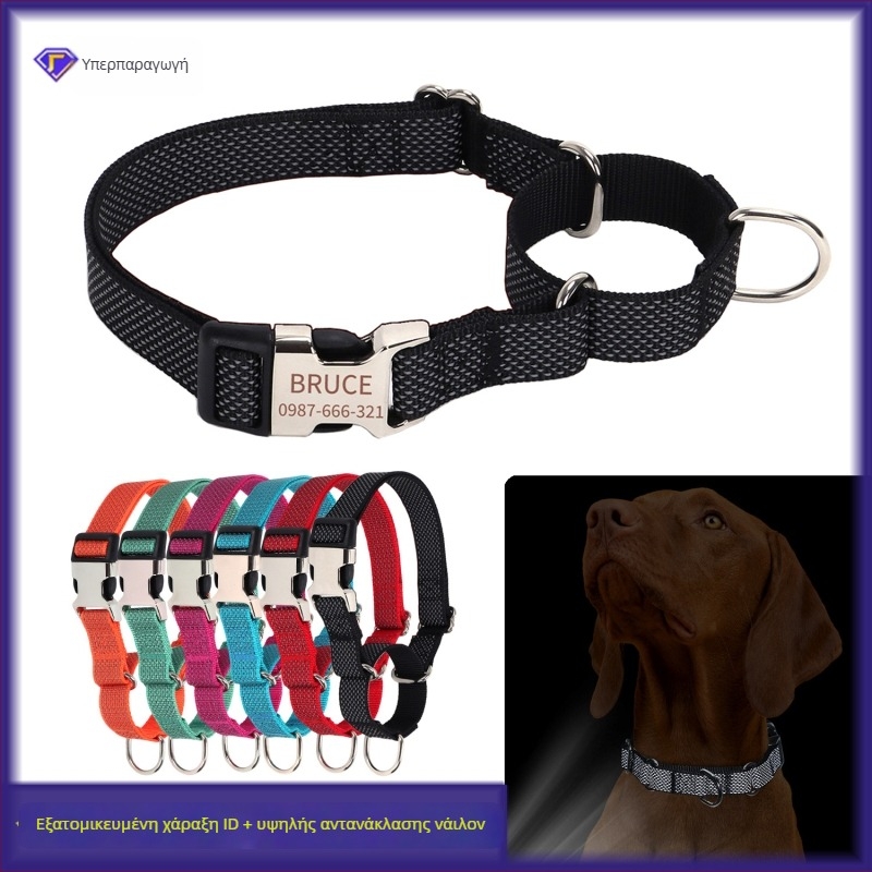 Νάιλον λουρί σκύλου Martingale με ανακλαστικότητας αστέρα και χαραγμένο όνομα