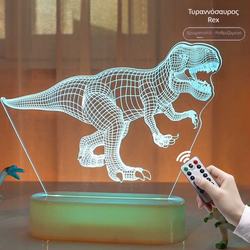3D ακρυλικό νυχτερινό φως με δεινόσαυρο για γραφείο — λαμπτήρας ζώου σε στυλ καρικατούρας, εσωτερική μπαταρία και διακόπτης κουμπιού, τάση ≤36V