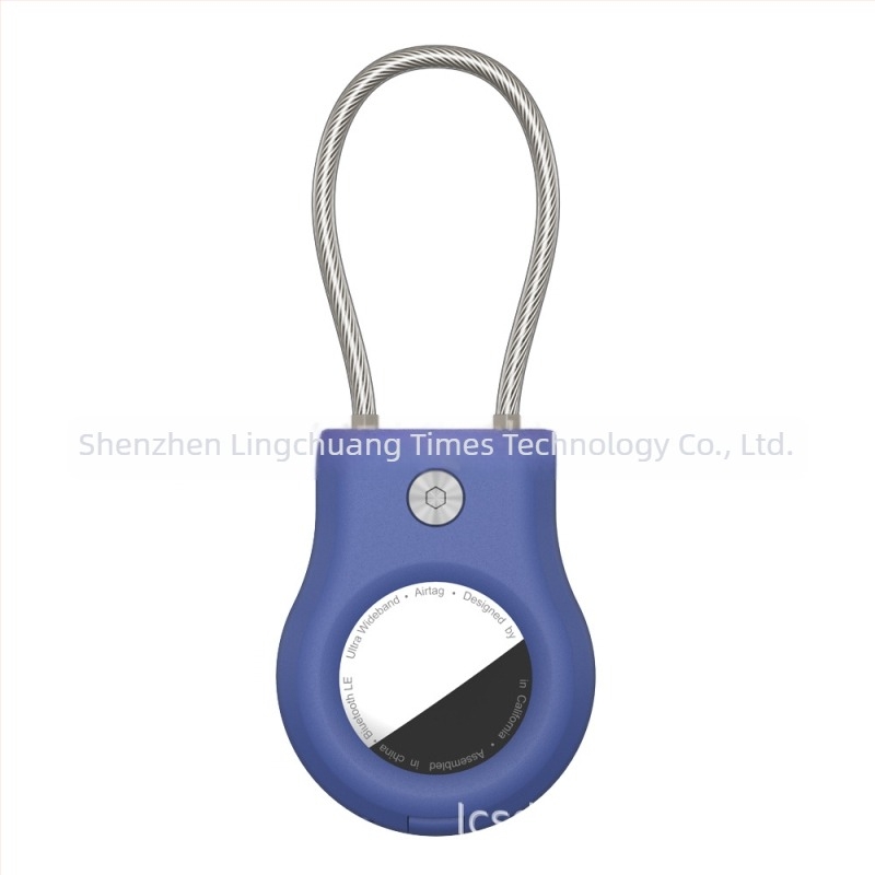 Θήκη προστασίας AirTag με μεταλλικό καλώδιο από ανοξείδωτο χάλυβα και μεταλλικό μπρελόκ-κλειδί, συμβατή με Apple AirTag, υλικά: PC + ανοξείδωτος χάλυβας, κατασκευή με έγχυση, μονόχρωμος απλός σχεδιασμός