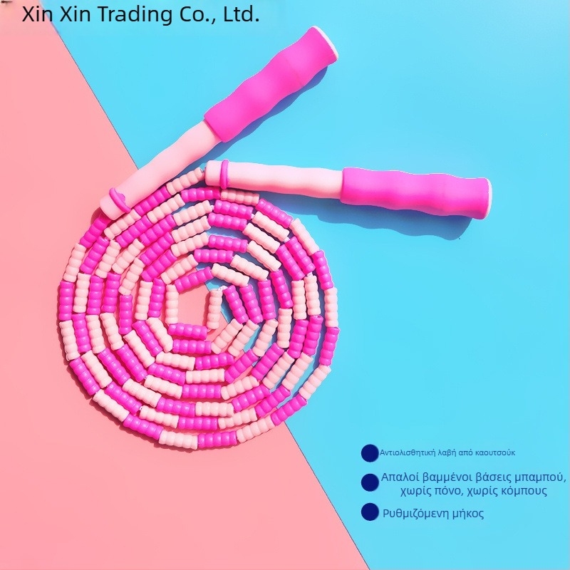 Παιδικό σκοινάκι για άλματα με μαλακά μπαμπού χάντρες, για νηπιαγωγείο και μαθητές δημοτικού αρχάριους, αντιολισθητικό, χωρίς κόμπους, ρυθμιζόμενο