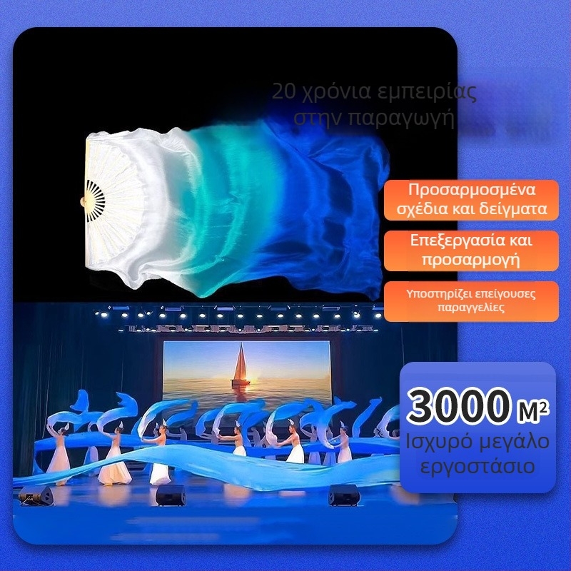 Μακριά μπαμπού βεντάλια χορού με gradient γαλάζιο της λίμνης για την έναρξη χορού, κινεζικού στυλ. Αξεσουάρ για ενήλικες χορούς όπως belly dance και Yangko.