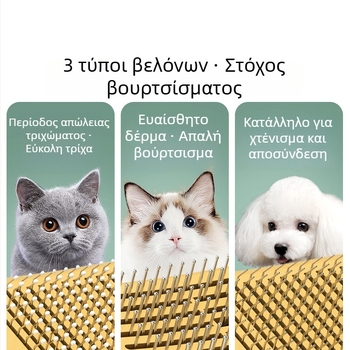 Εργαλείο περιποίησης κατοικίδιων για γάτες και σκύλους με δοντάκια από ανοξείδωτο ατσάλι, σώμα ABS και λαβή TPE, απομακρύνει τη χαμένη τρίχα και προσφέρει απαλό μασάζ