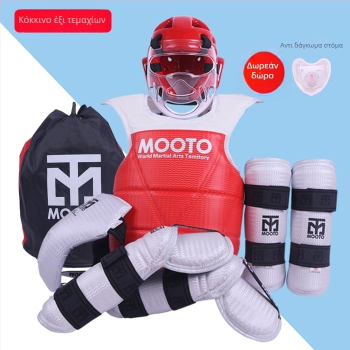 Σετ προστατευτικού εξοπλισμού Taekwondo με προστασία κεφαλής, αγκώνα, γάμπας, ώμων και αστραγάλων, από αφρώδες υλικό, κατάλληλο για όλους