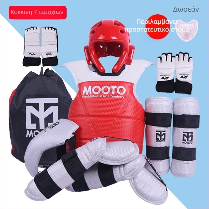 Σετ προστατευτικού εξοπλισμού Taekwondo με προστασία κεφαλής, αγκώνα, γάμπας, ώμων και αστραγάλων, από αφρώδες υλικό, κατάλληλο για όλους