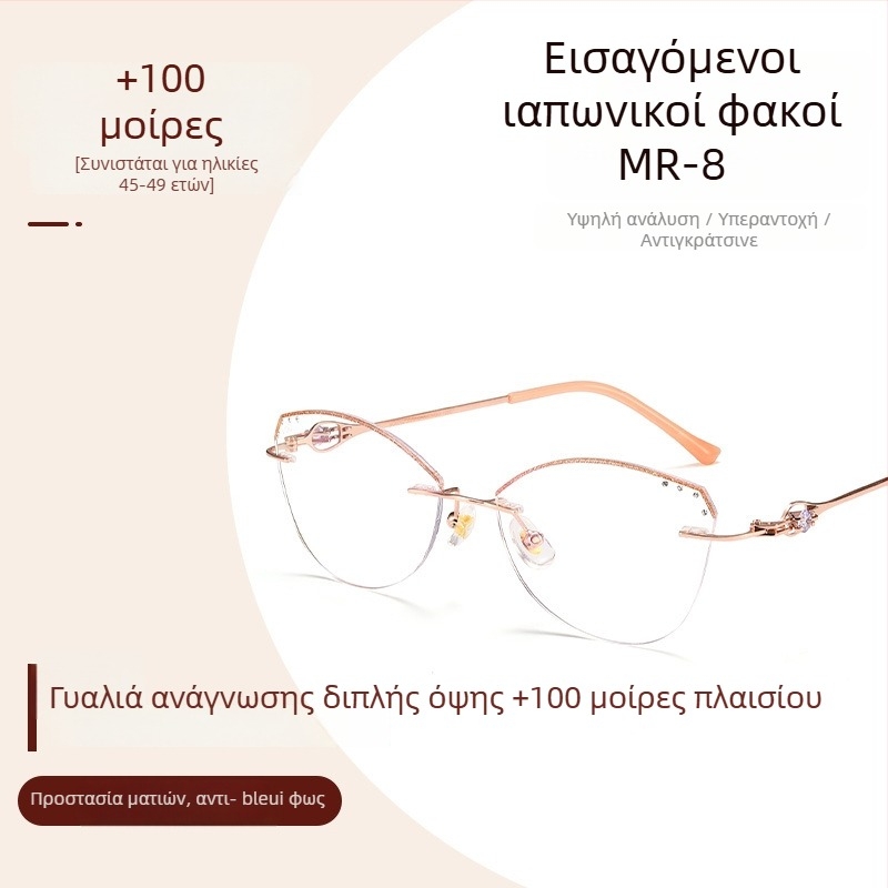 Γυναικεία γυαλιά μυωπίας, χωρίς πλαίσιο με μεταλλικό σκελετό, τετράγωνο σχήμα, ακρυλικοί φακοί, άνοιξη 2025