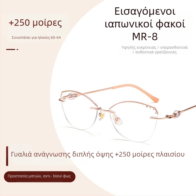 Γυναικεία γυαλιά μυωπίας, χωρίς πλαίσιο με μεταλλικό σκελετό, τετράγωνο σχήμα, ακρυλικοί φακοί, άνοιξη 2025