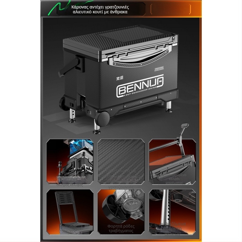 Σετ υπερ-ελαφρύ κουτί ψαρέματος από PP, πολυλειτουργικό κουτί με καθιστικό σχέδιο, ρυθμιζόμενη πλατφόρμα ποδιού και ροδάκια