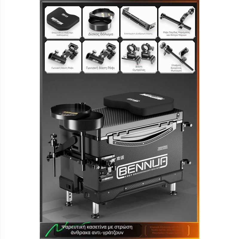 Σετ υπερ-ελαφρύ κουτί ψαρέματος από PP, πολυλειτουργικό κουτί με καθιστικό σχέδιο, ρυθμιζόμενη πλατφόρμα ποδιού και ροδάκια