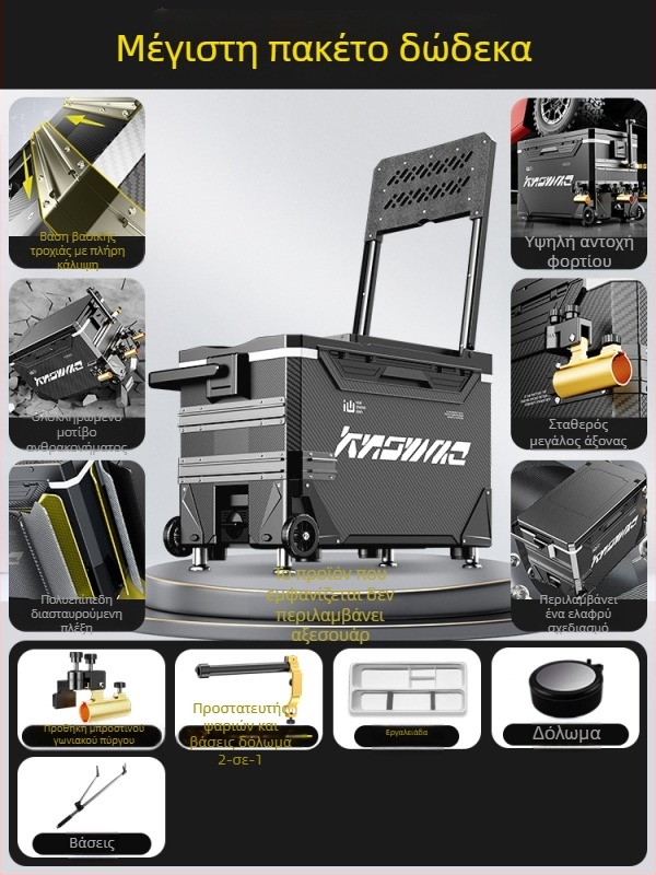 Κιβώτιο Ψαρέματος – Ολοκληρωμένο Σετ, Πολυλειτουργικό με Ρόδες, Υλικό PP, Χωρητικότητα <9 L