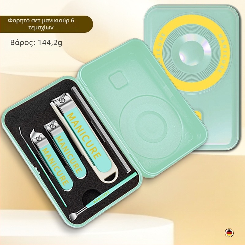 Σετ κοπτών νυχιών με θήκη από δέρμα σε σχήμα κάμερας – φορητό οικιακό εργαλείο περιποίησης νυχιών, από μέταλλο και χάλυβα άνθρακα, 5–7 τεμάχια