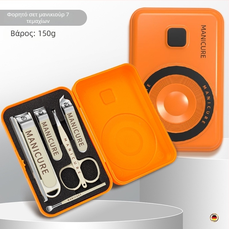 Σετ κοπτών νυχιών με θήκη από δέρμα σε σχήμα κάμερας – φορητό οικιακό εργαλείο περιποίησης νυχιών, από μέταλλο και χάλυβα άνθρακα, 5–7 τεμάχια