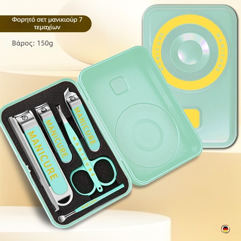 Σετ κοπτών νυχιών με θήκη από δέρμα σε σχήμα κάμερας – φορητό οικιακό εργαλείο περιποίησης νυχιών, από μέταλλο και χάλυβα άνθρακα, 5–7 τεμάχια