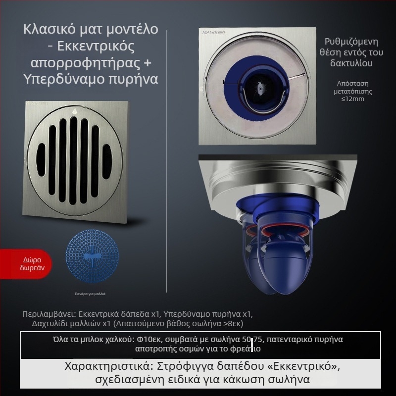 Δαχτυλίδι σφράγισης δαπέδου αποχέτευσης με ρυθμιζόμενο διάμετρο – πλαστικό, κάλυμμα κατά των οσμών, μοντέλο Mz3ppnrs