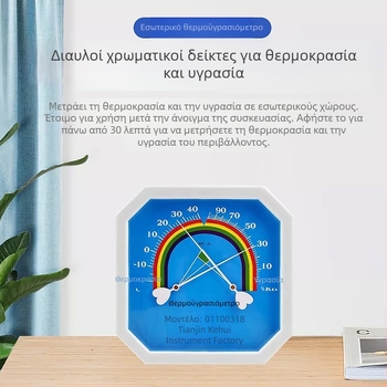 Οκταγωνικό επιτοίχιο όργανο θερμοκρασίας και υγρασίας με δείκτη, για οικιακή, εργαστηριακή, αποθηκευτική και εκτροφική χρήση