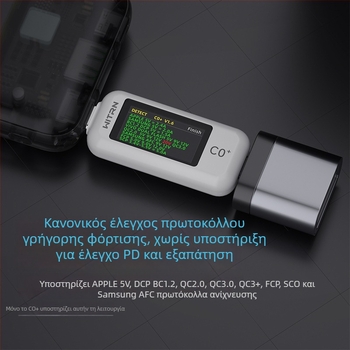 C0Q+ δοκιμαστής USB Type-C passthrough — PD 3.1 ανίχνευση, μετρητής τάσης και ρεύματος USB, C2 γρήγορη φόρτιση, 48V