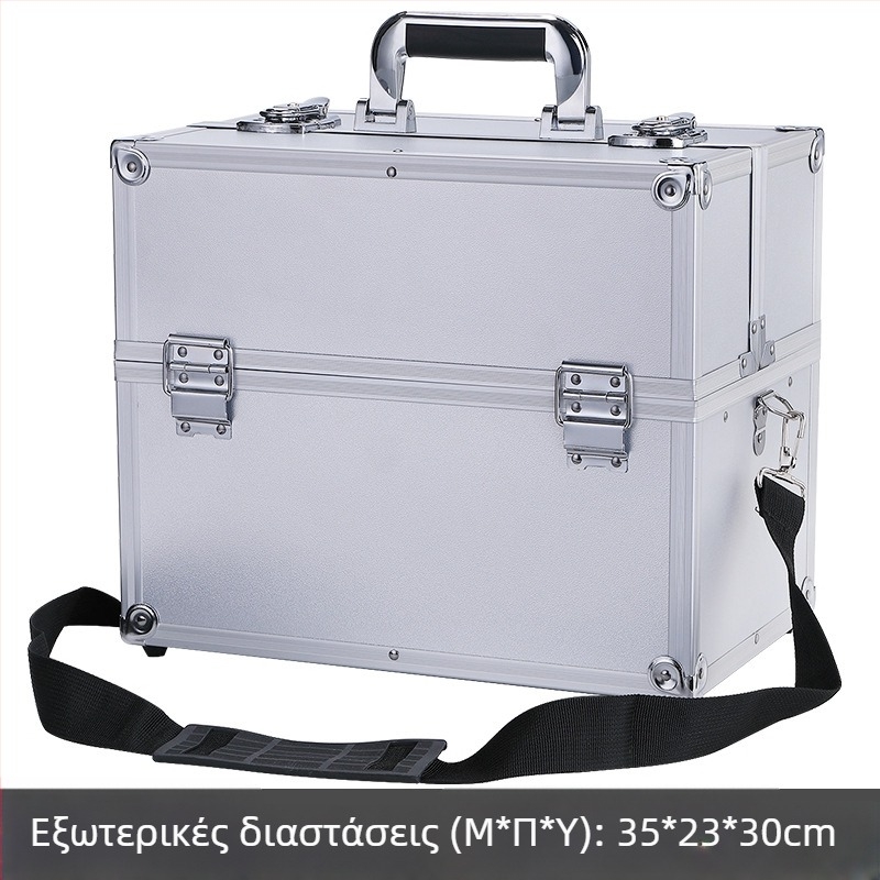 Φορητό κιβώτιο από κράμα αλουμινίου για μακιγιάζ, περιποίηση μαλλιών, νύχια, τατουάζ και κέντημα με κλείδωμα – τριών επιπέδων διαχωριστής