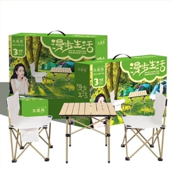 Effie Bear υπαίθριο αναδιπλούμενο σετ τραπεζιού και καρεκλών για κατασκήνωση, πενταμελές, από ανθρακούχο χάλυβα, φορητό