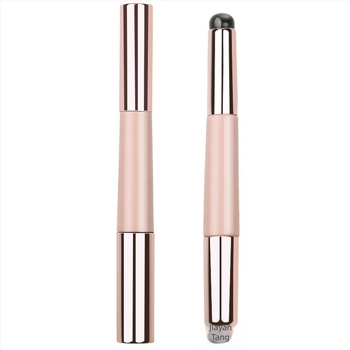 Διπλής κεφαλής βούρτσα χειλιών από σιλικόνη με στρογγυλή κεφαλή, ξύλινη μακριά λαβή, 1 τεμάχιο, συσκευασία OPP