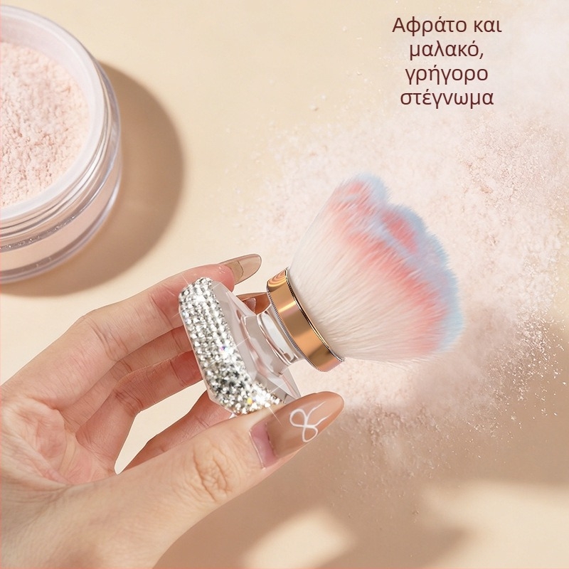 Πινέλο μακιγιάζ για πούδρα και ρουζ, ένα τεμάχιο, τρίχες συνθετικές, κοντή λαβή από πλαστικό, συσκευασμένο σε κουτί