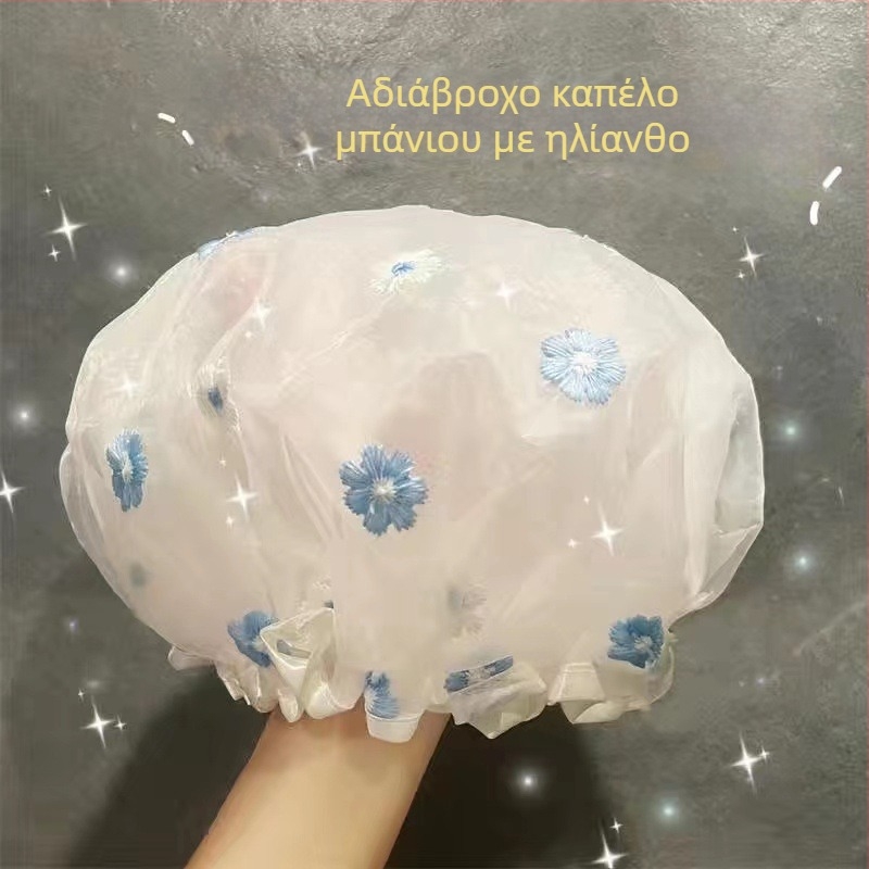 Διπλό καπέλο ντους, αδιάβροχο καπάκι περιποίησης μαλλιών, PVC, καρτούν στυλ, παγκόσμια εφαρμογή