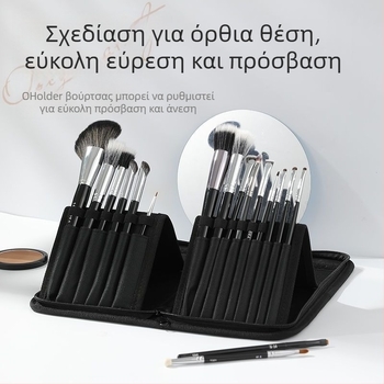 Αναδιπλούμενη τσάντα για πινέλα μακιγιάζ με κάθετη βάση, περιλαμβάνει 1 πινέλο από νάιλον για μανικιούρ και μολύβια φρυδιών