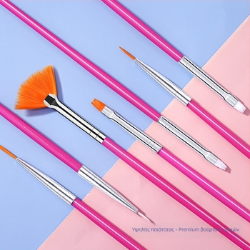 Σετ βουρτσών μανικιούρ, 15 τεμάχια, πλαστικές μακριές λαβές, OPP συσκευασία