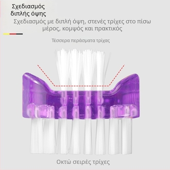 Διπλής όψεως πολυλειτουργική βούρτσα καθαρισμού σκόνης και νυχιών με διαφανή πλαστική κατασκευή; Υλικό βούρτσας: λευκή ίνα PP; επιλογές νημάτων: διαφανές PP, νάιλον