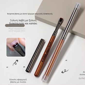 Πενάκι φωτοθεραπείας νυχιών με ξύλινη μακριά λαβή και καπάκι, 1 σετ βουρτσών