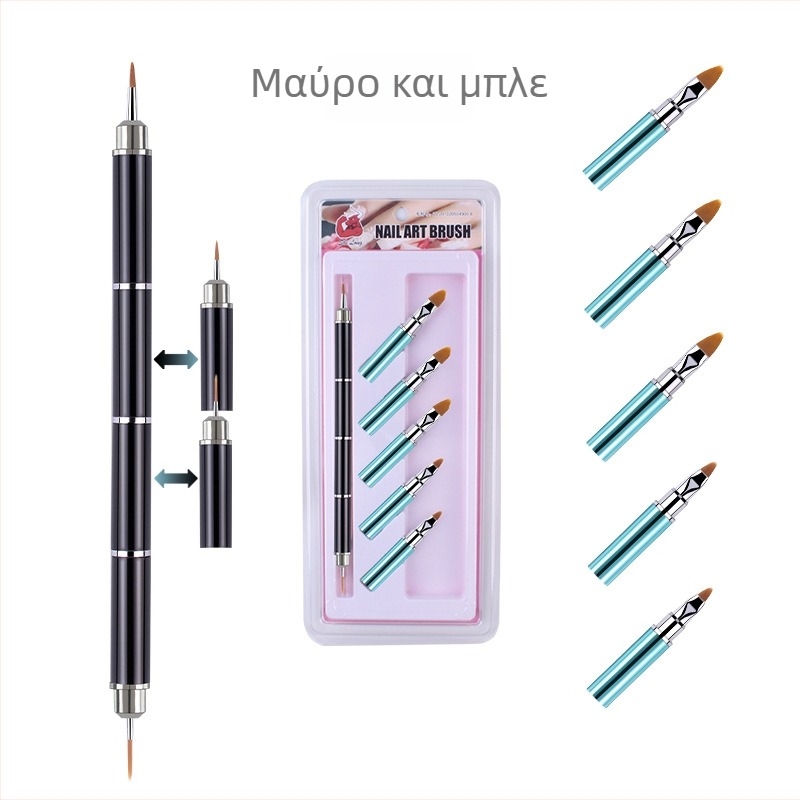 Σετ εργαλείων τέχνης νυχιών με 10 τεμάχια και αντικαταστάσιμες κεφαλές, τρίχες από νάιλον, μεταλλική λαβή, φορητός σχεδιασμός