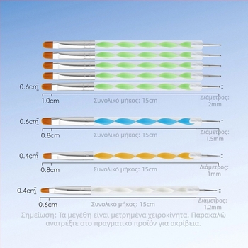 Σετ βουρτσών γέλης νυχιών, 5 τεμάχια, μακριά ακρυλική λαβή, διπλής όψης πινελάκια σημειωτήρες Geliheng