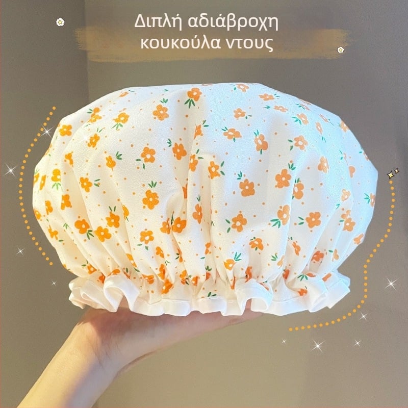 Διπλού στρώματος καπάκι ντους από PVC, αδιάβροχο για ενήλικες, κατάλληλο για ντους και μακιγιάζ, επαναχρησιμοποιούμενο