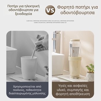 Σετ θήκης οδοντόβουρτσας και κύπελλου στοματικής φροντίδας – Υλικό κατάλληλο για τρόφιμα, Διαχωρισμός ξηρού/υγρού, Προστασία από σκόνη, Φορητό